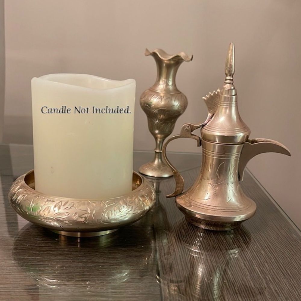 Selling a Vignette of Three Brass Pieces, Vase, Bowl, Tiny Pitcher